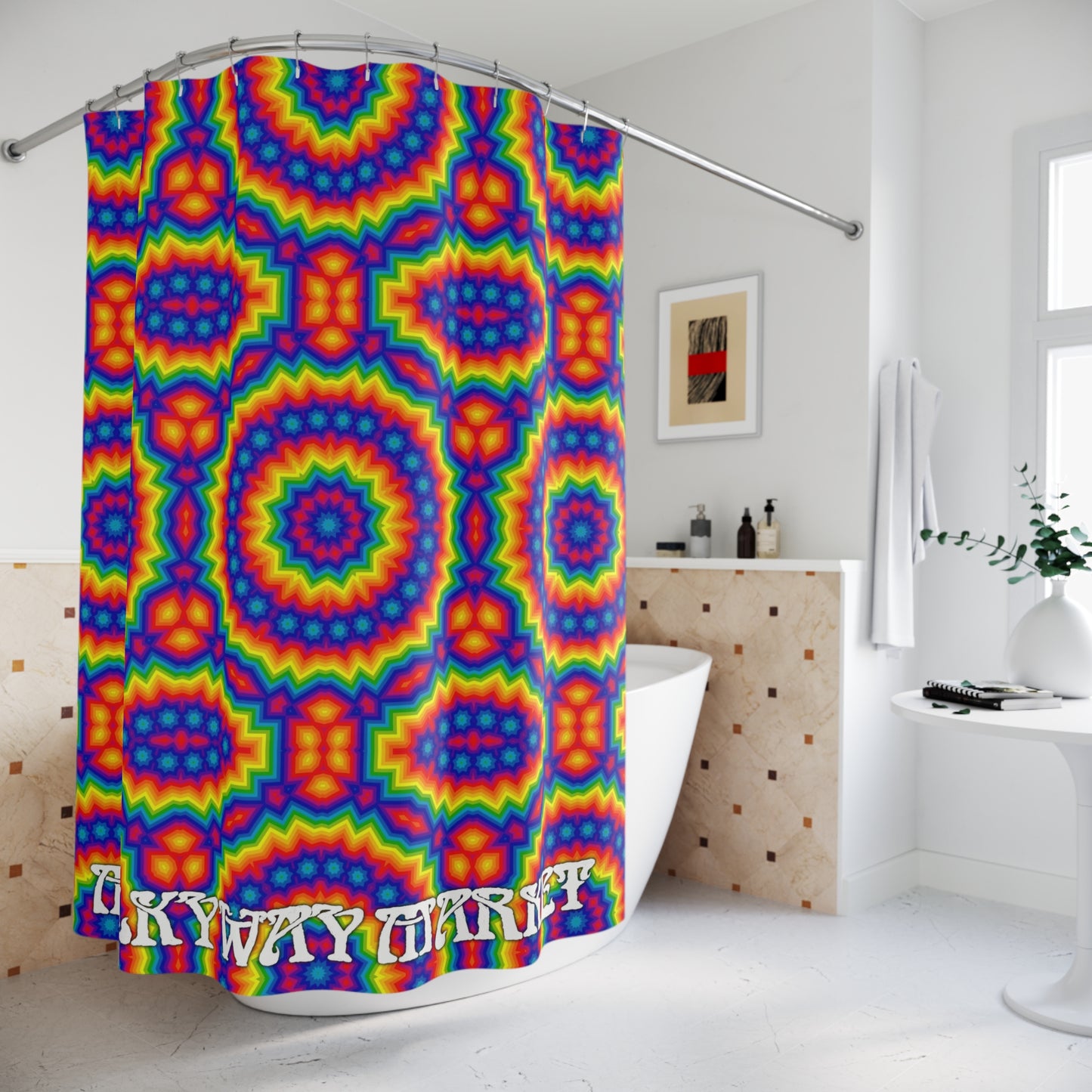 Psychedelic Rainbow Kaleidoscope Shower Curtain