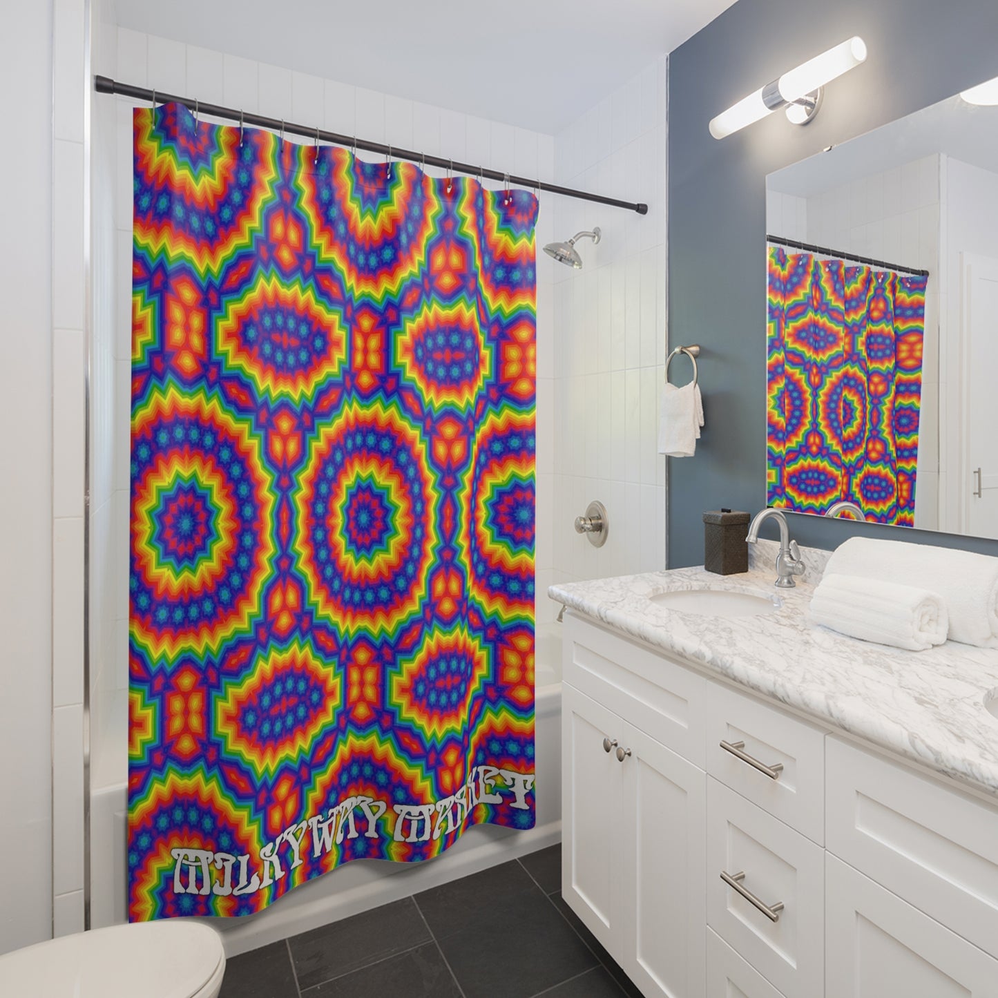 Psychedelic Rainbow Kaleidoscope Shower Curtain