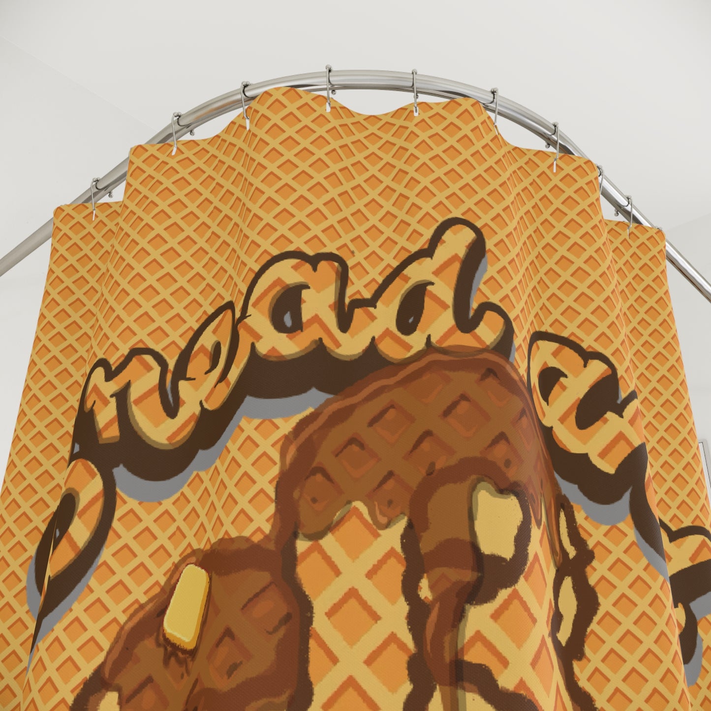 Bread and Breakfast Shower Curtain – Waffle & Syrup Bathroom Decor